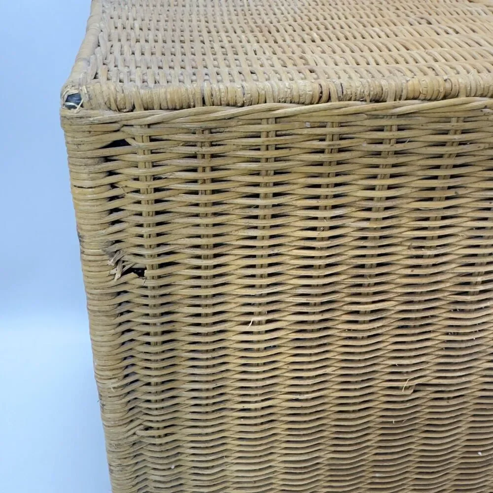 Vintage Two-Tier Handwoven Wicker and Rattan Storage Drawer Unit